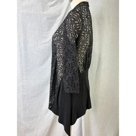 Travelers Collection by Chico's Black Lace Open Cardigan Dramatic Layering S/M - Picture 7 of 7